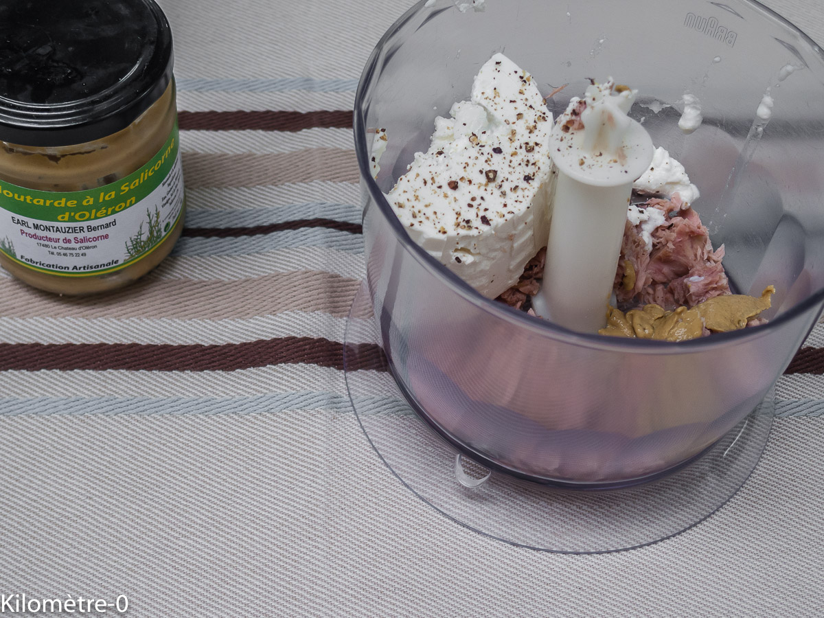 Photo de recette de mousse de thon à la ricotta, moutarde, salicorne de Kilomètre-0, blog de cuisine réalisée à partir de produits locaux et issus de circuits courts