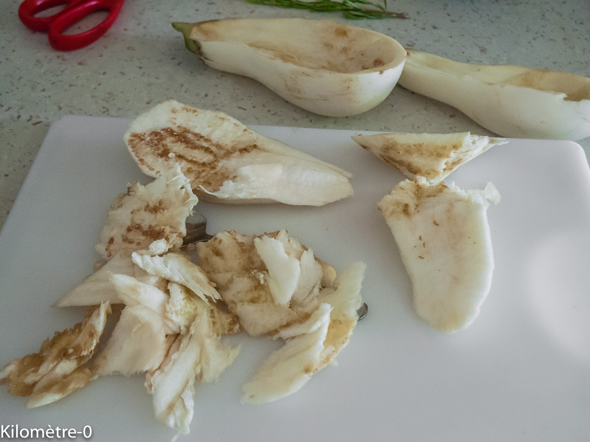 Photo de recette d'aubergines blanches bio de Kilomètre-0, blog de cuisine réalisée à partir de produits locaux et issus de circuits courts