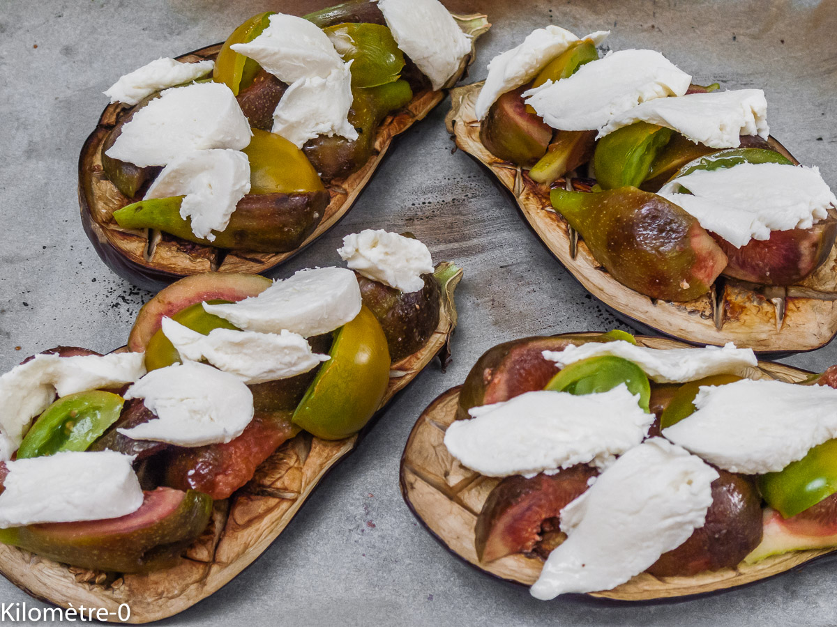 Photo de recette d'aubergine grillée, mozzarella, figues de Kilomètre-0, blog de cuisine réalisée à partir de produits locaux et issus de circuits courts