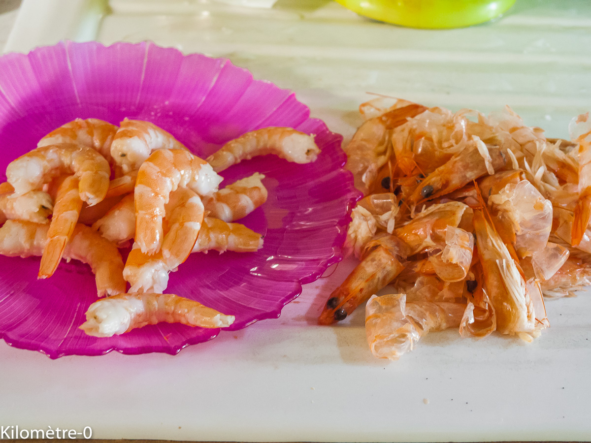 Photo de recette de crevettes de Kilomètre-0, blog de cuisine réalisée à partir de produits locaux et issus de circuits courts