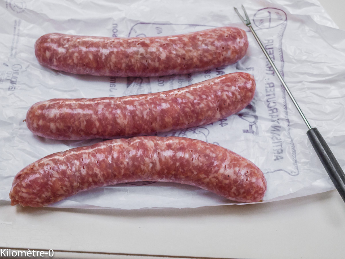 Photo de recette de saucisses de Kilomètre-0, blog de cuisine réalisée à partir de produits locaux et issus de circuits courts