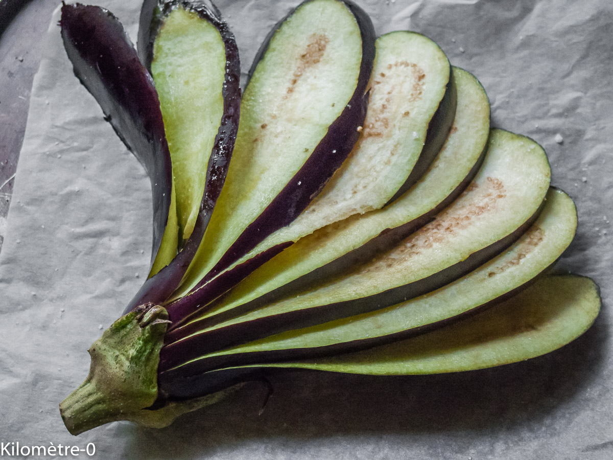 Photo de recette d'aubergine, éventail, tomate, mozzarella, facile, bio, été, Kilomètre-0, blog de cuisine réalisée à partir de produits locaux et issus de circuits courts