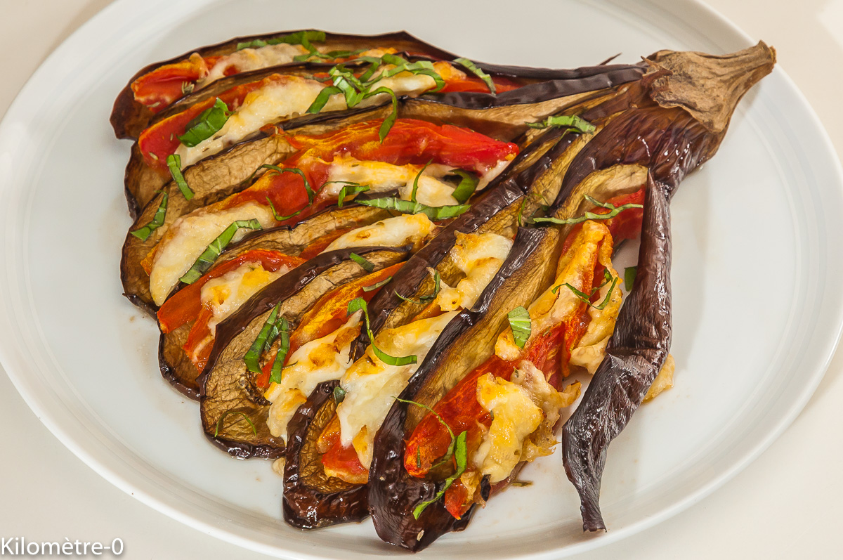 Photo de recette de légumes, été, végétarien, éventail, aubergine de Kilomètre-0, blog de cuisine réalisée à partir de produits locaux et issus de circuits courts