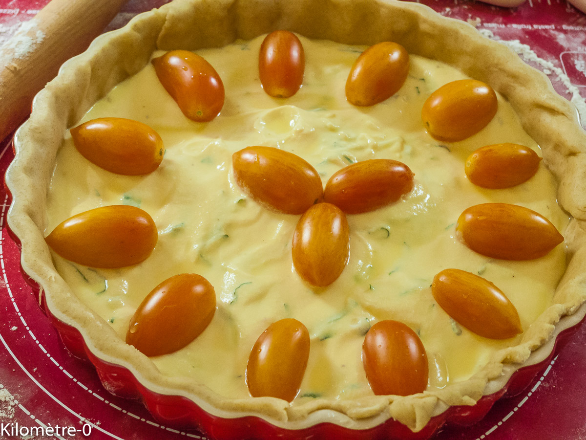 Photo de recette de quiche salée aux tomates, facile, été de Kilomètre-0, blog de cuisine réalisée à partir de produits locaux et issus de circuits courts