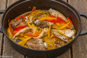 Photo de recette de cocotte, poivrons, bio, poulet, mijoté, été, automne, Kilomètre-0, blog de cuisine réalisée à partir de produits locaux et issus de circuits courts