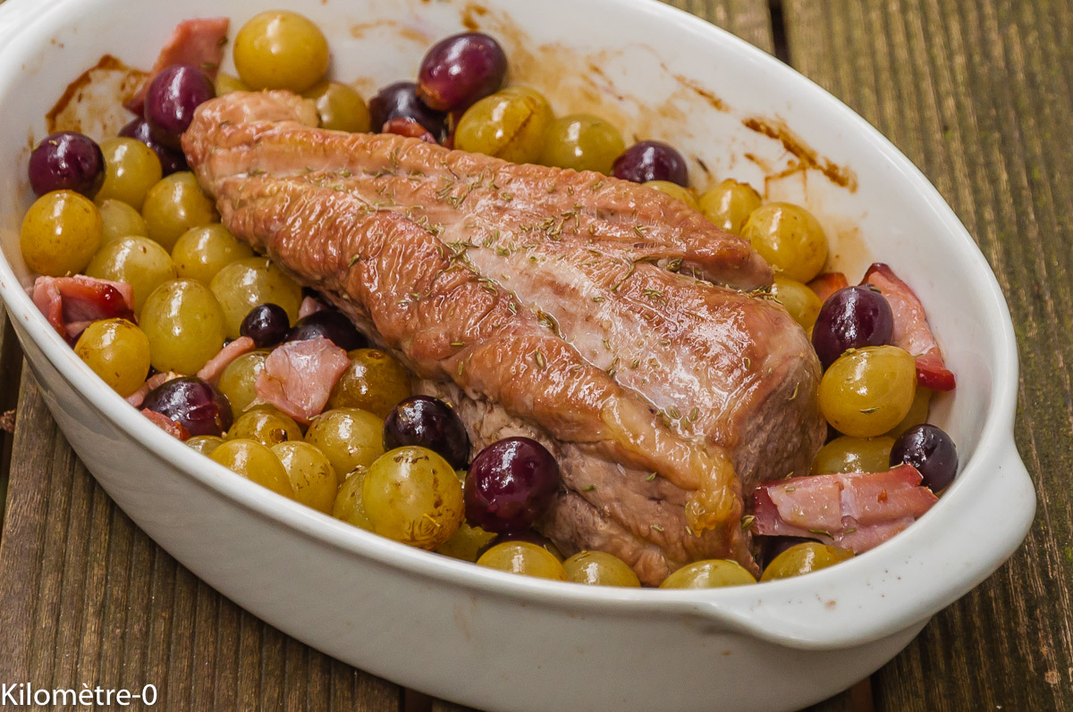 Photo de recette de rôti de porc aux raisins, fruits, facile, rapide, légère deKilomètre-0, blog de cuisine réalisée à partir de produits locaux et issus de circuits courts