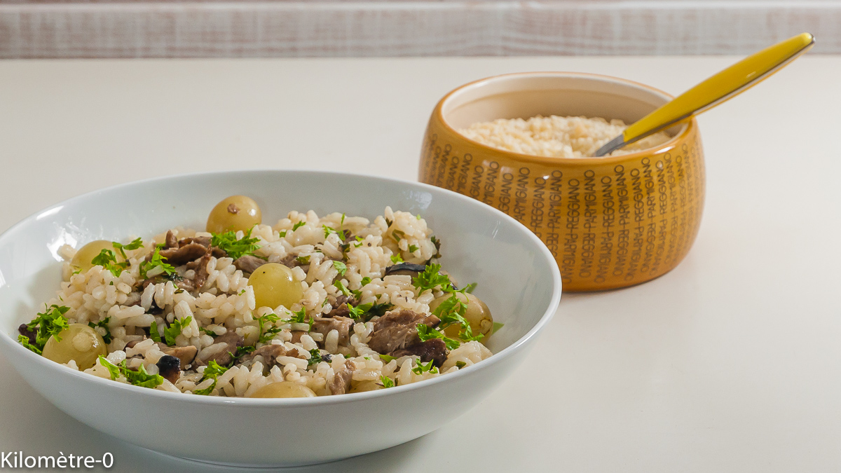 Photo de recette de coulemelles, risotto, riz, italienne, raisins, végétarienne, Kilomètre-0, blog de cuisine réalisée à partir de produits locaux et issus de circuits courts
