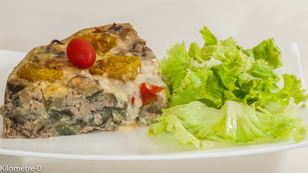 Photo de recette de frittata d'aubergines, légumes, thon, facile, clafoutis salé de Kilomètre-0, blog de cuisine réalisée à partir de produits locaux et issus de circuits courts