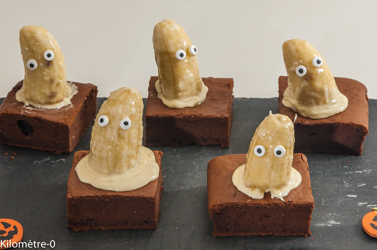 Photo de recette facile, enfant, fête, halloween, bananes, fantomes, chocolat, Kilomètre-0, blog de cuisine réalisée à partir de produits locaux et issus de circuits courts
