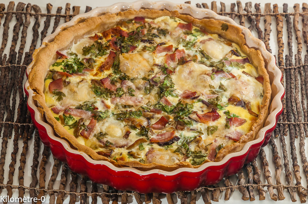Photo de recette de quiche, tarte, cèpes bacon, champignons de Kilomètre-0, blog de cuisine réalisée à partir de produits locaux et issus de circuits courts