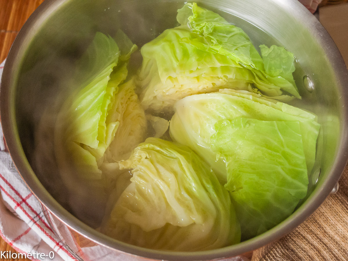Photo de recette de chou, blanchir un chou de Kilomètre0, blog de cuisine réalisée à partir de