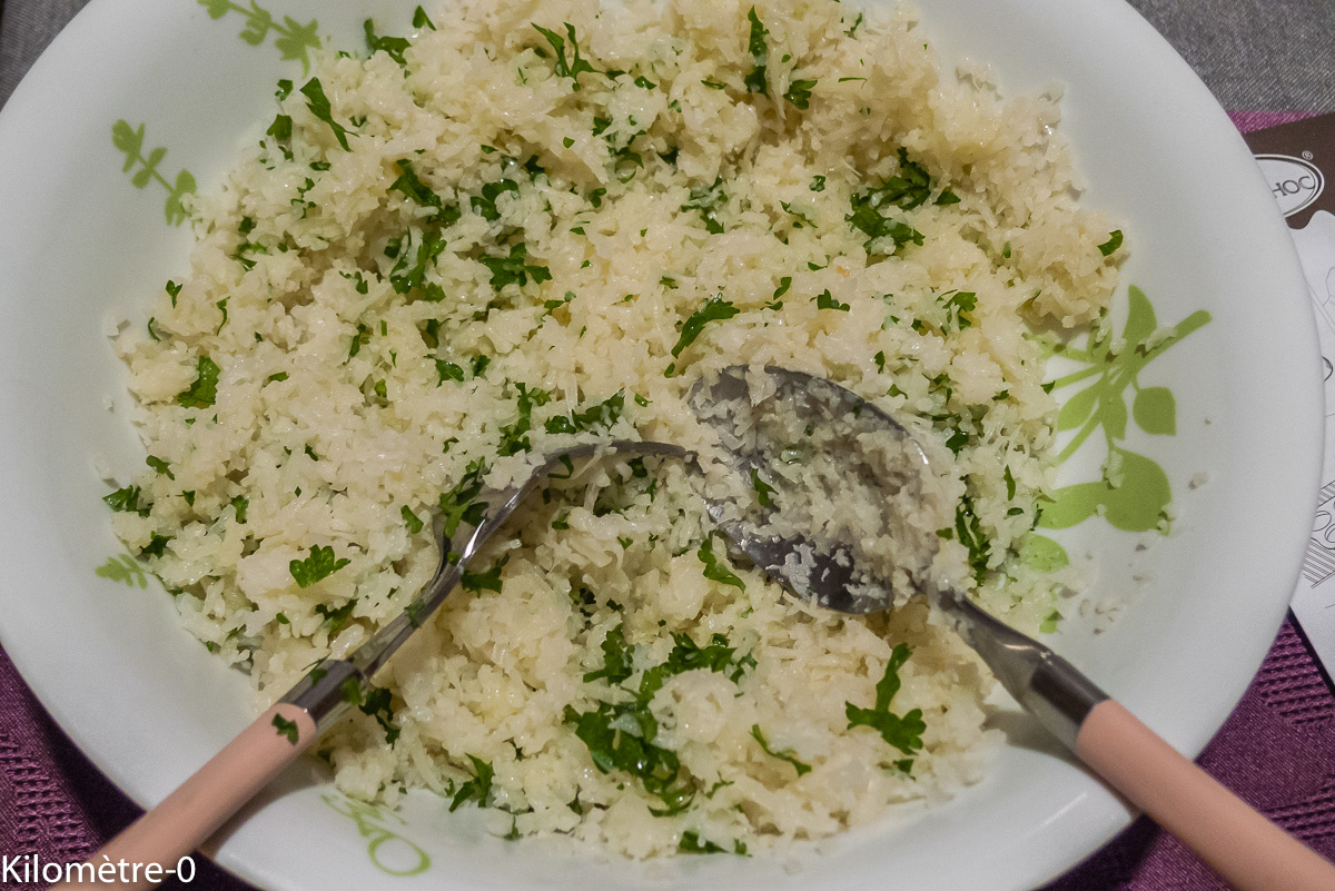 Photo de recette de taboulé de chou fleur bio, léger, facile de Kilomètre-0, blog de cuisine réalisée à partir de produits locaux et issus de circuits courts