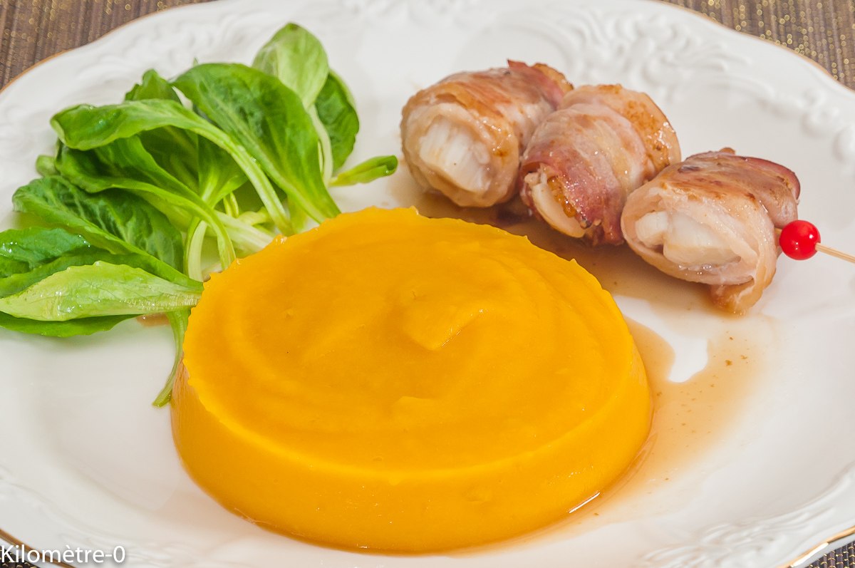 Photo de recette de saint jacques facile, rapide, légère, légumes, courges, potimarron, butternut de Kilomètre-0, blog de cuisine réalisée à partir de produits locaux et issus de circuits courts
