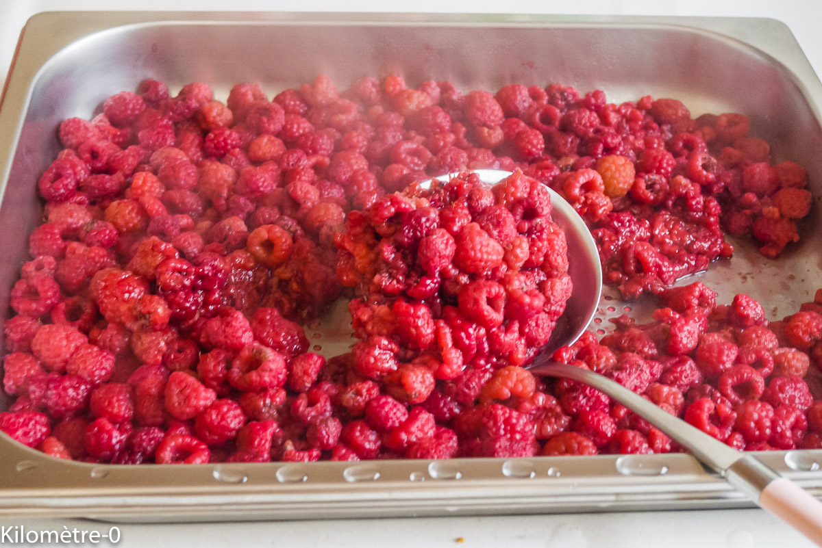 Photo de recette de framboises de Kilomètre-0, blog de cuisine réalisée à partir de produits locaux et issus de circuits courts