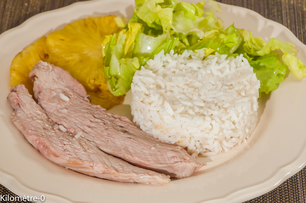 Photo de recette de cuisson basse température, porc, jambon, ananas, Kilomètre-0, blog de cuisine réalisée à partir de produits locaux et issus de circuits courts