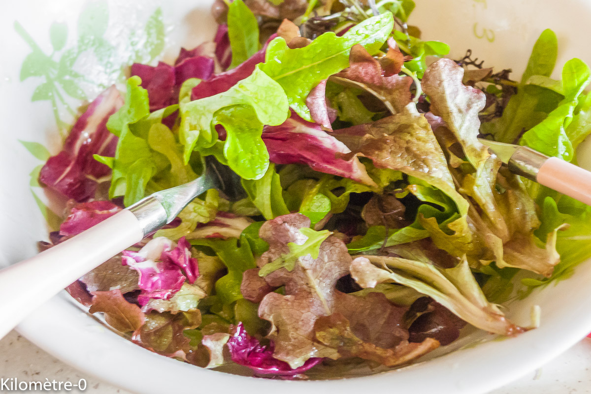 Photo de recette de mesclun bio de Kilomètre-0, blog de cuisine réalisée à partir de produits locaux et issus de circuits courts
