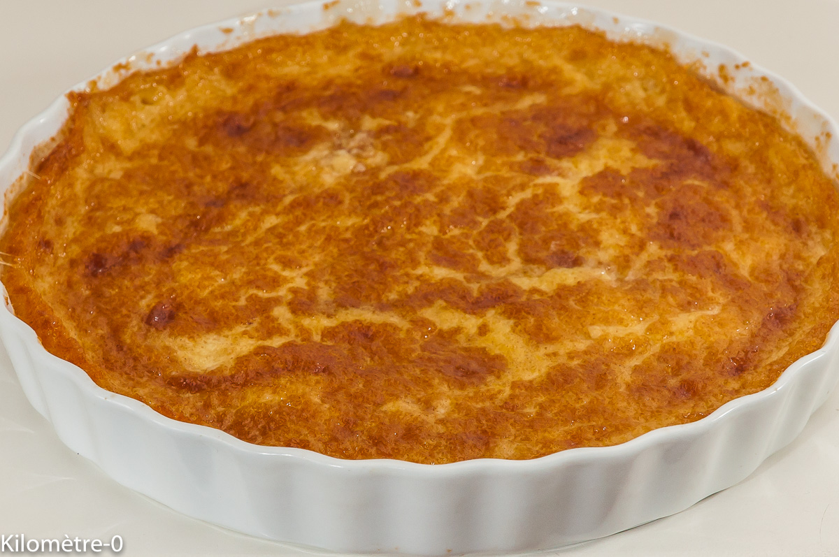 Photo de recette de tarte au sucre facile, inratable, laitage, gâteau impossible, dessert au lait de Kilomètre-0, blog de cuisine réalisée à partir de produits de saison et issus de circuits courts