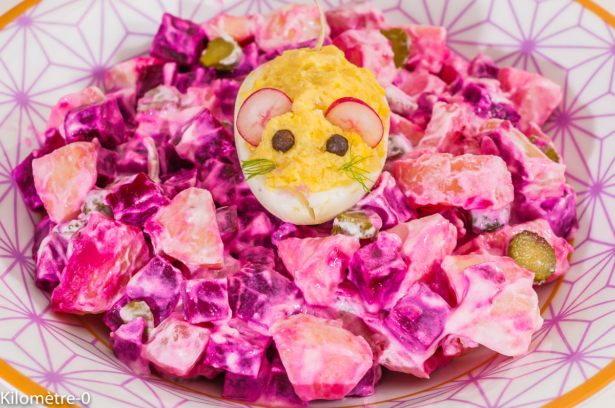 Photo de recette de rosalje, facile, salade estonienne, cuisine facile, plat d'Estonie, légère,, bio betterave, pomme de terre, oeuf de Kilomètre-0, blog de cuisine réalisée à partir de produits de saison et issus de circuits courts