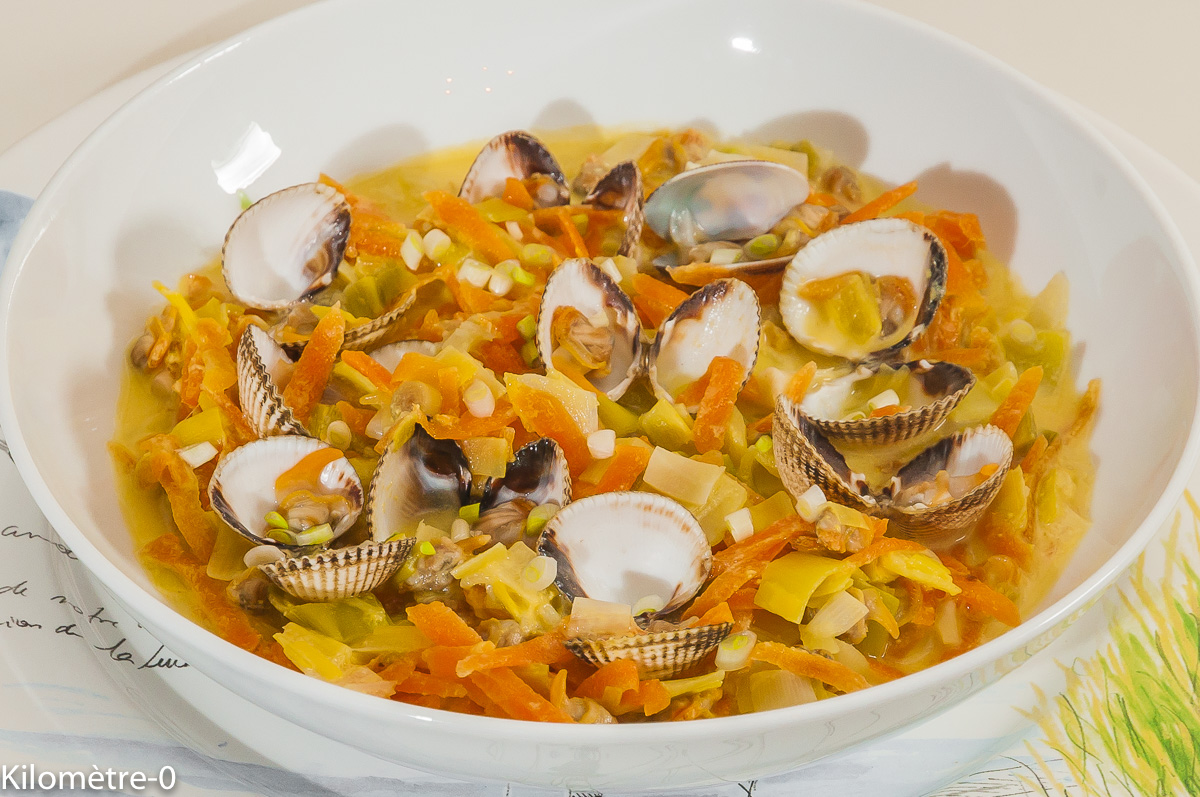 Photo de recette de coques aux légumes, lait de coco, facile, léger, hiver deKilomètre-0, blog de cuisine réalisée à partir de produits de saison et issus de circuits courts