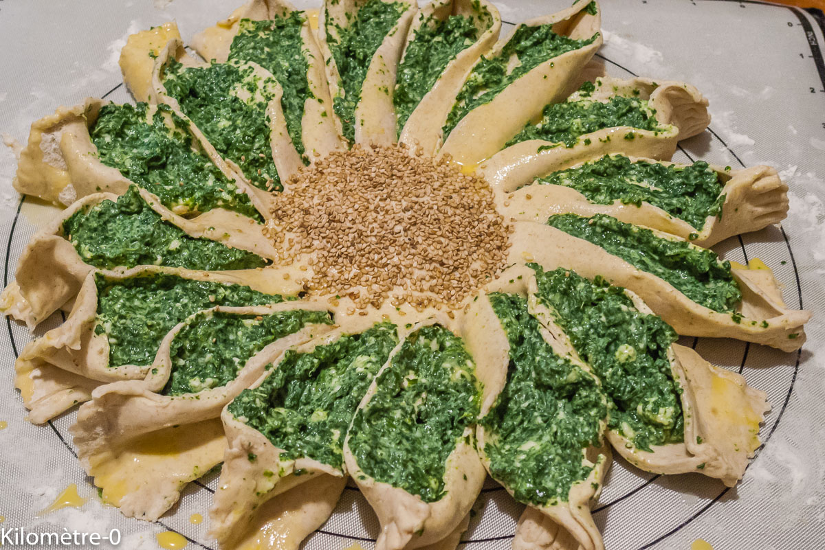 Photo de recette de marguerite, épinards, apéro, facile, tournesol, fleur, de Kilomètre-0, blog de cuisine réalisée à partir de produits de saison et issus de circuits courts