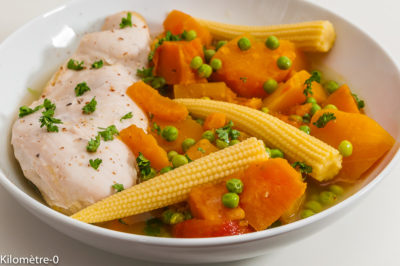 Photo de recette facile d'Aruba, poulet, poule au pot, rapide, légumes, courge, patate douce, pois, maïs, cuisine arubienne,  Kilomètre-0, blog de cuisine réalisée à partir de produits de saison et issus de circuits courts