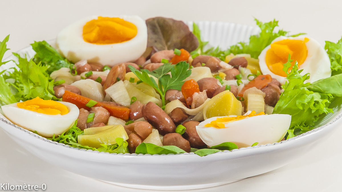 Photo de recette d'oeufs facile en salade, bio, rapide, léger de Kilomètre-0, blog de cuisine réalisée à partir de produits de saison et issus de circuits courts