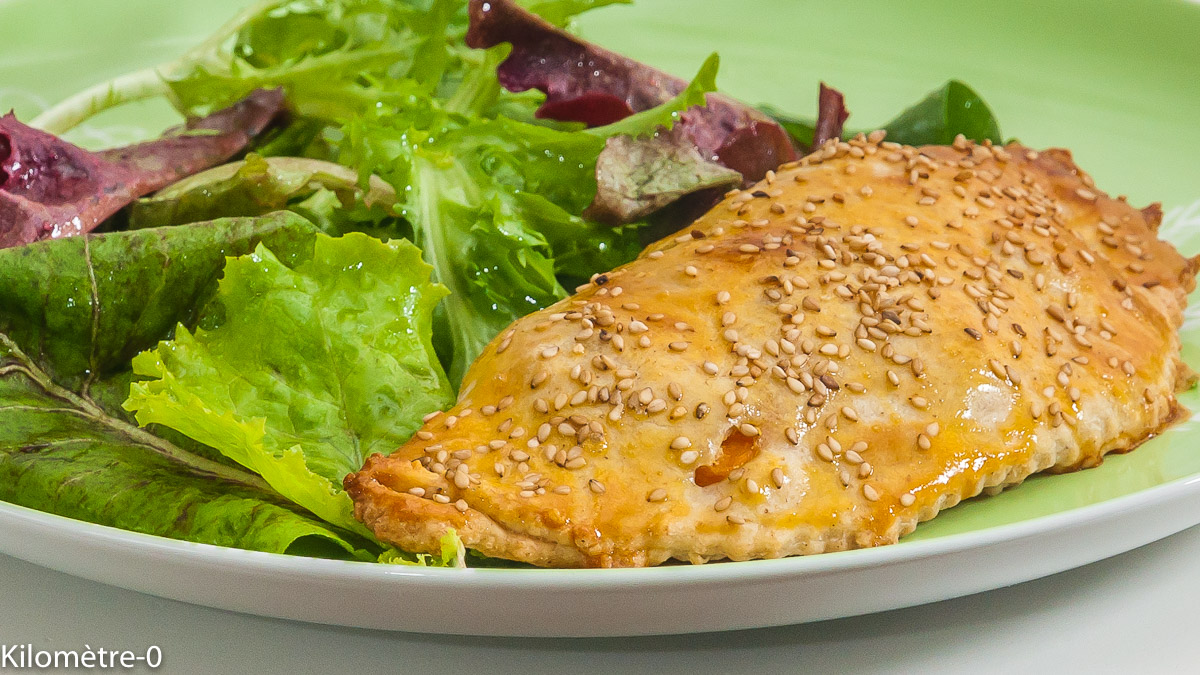 Photo de recette de chausson, pâte brisée, économique, patate douce, légumes, ricotta, graines de sésame, sandwich deKilomètre-0, blog de cuisine réalisée à partir de produits de saison et issus de circuits courts