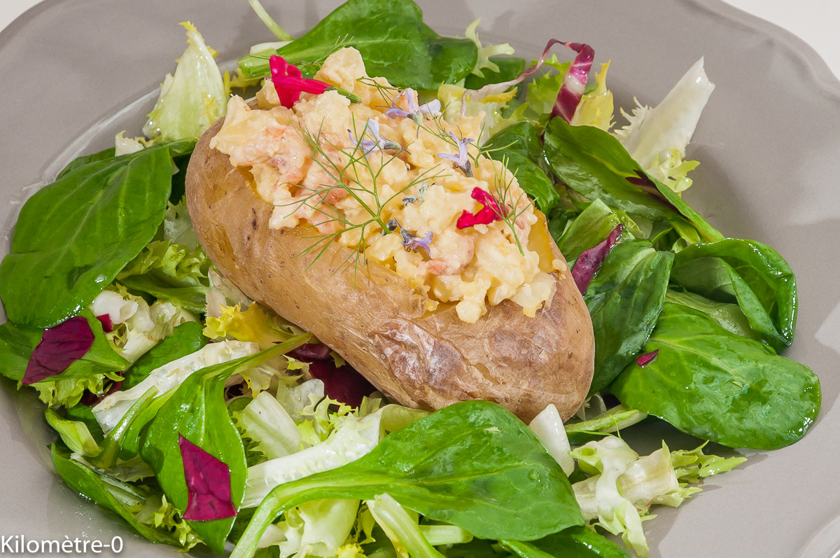 Photo de recette de pomme de terre farcie, crevettes, économique de de Kilomètre-0, blog de cuisine réalisée à partir de produits de saison et issus de circuits courts