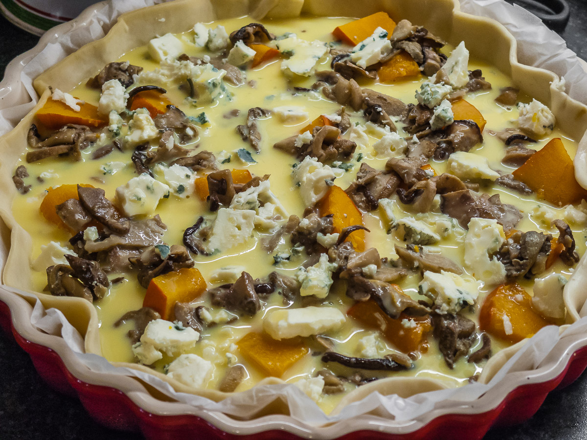 Photo de recette de tarte salée automnale aux champignons de Kilomètre-0, blog de cuisine réalisée à partir de produits de saison et issus de circuits courts