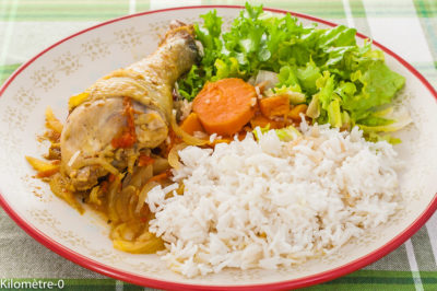 Photo de recette de poulet massalé, Réunion, cuisine réunionnaise, facile, bio, healthy, épices, massalé, curcuma, volailles, patate douce, riz, Kilomètre-0, blog de cuisine réalisée à partir de produits de saison et issus de circuits courts