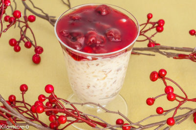 Photo de recette de risalamande, riz danois, Danemark, cuisine danoise, Noël; griottes, cerises, fruits rouges, lait, laitage, cuisine du monde, healthy, traditionnelle, bio de Kilomètre-0, blog de cuisine réalisée à partir de produits de saison et issus de circuits courts