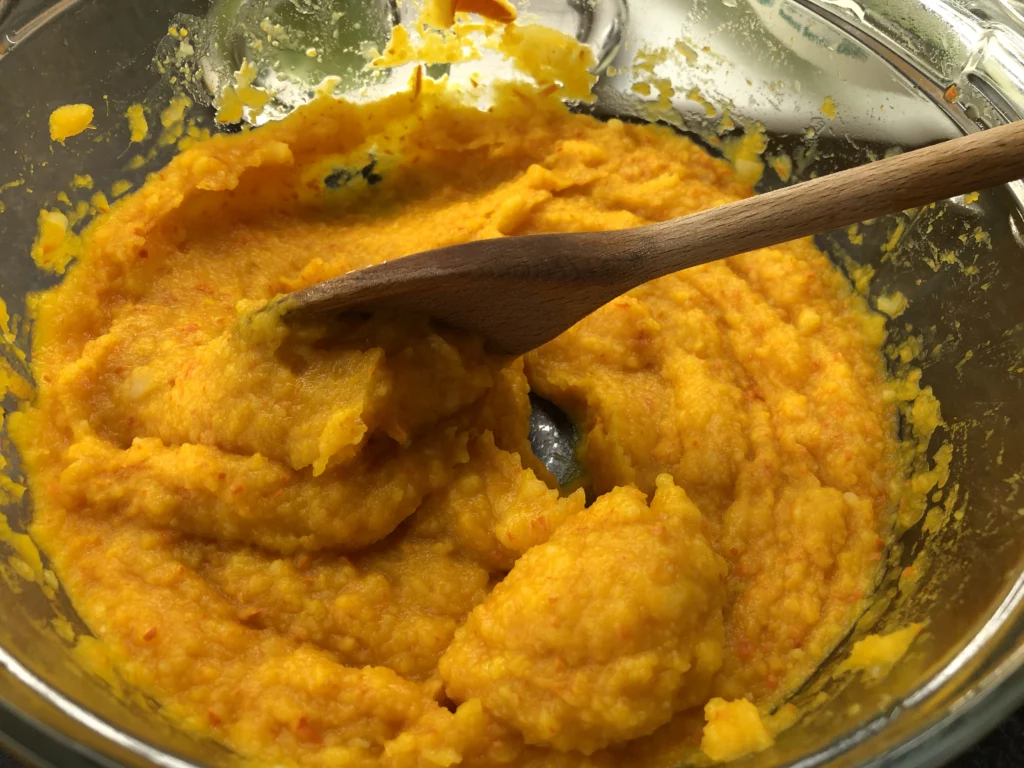 Bar aux amandes, purée de potimarron - Étape 6