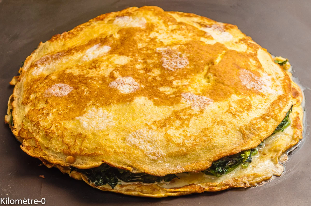 Photo de recette de tartouilles, Saint-Flour, crêpes, Cantal, épinards, oeufs, lait, facile, cusine végétarienne, cuisine healthy, bio, légumes, chandeleur, Kilomètre-0, blog de cuisine réalisée à partir de produits de saison et issus de circuits courts