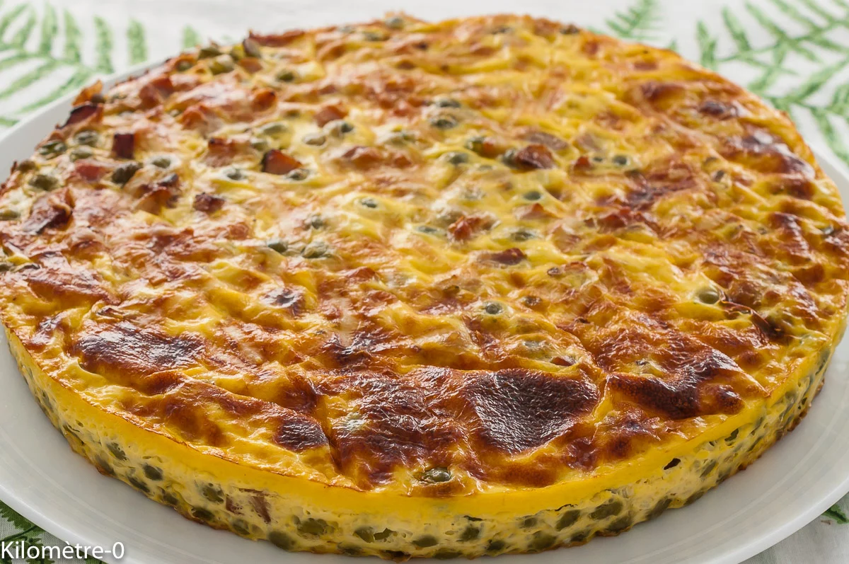 Photo de recette de flan salé, flan, petits pois,fromage, lardons, healthy, légumes, bio, Kilomètre-0, blog de cuisine réalisée à partir de produits de saison et issus de circuits courts