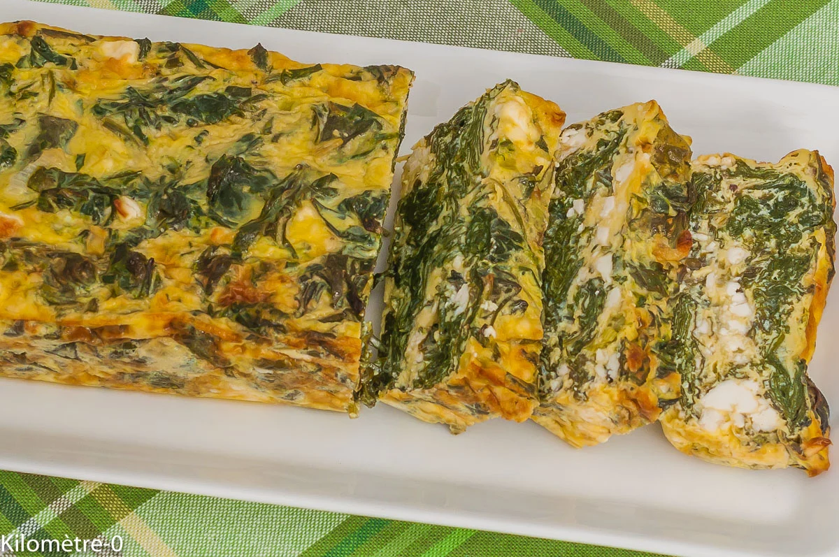 Photo de recette de terrine, flan épinards, pousse d'épinards, fêta, fromage, heathy, végétarienne, facile, Kilomètre-0, blog de cuisine réalisée à partir de produits de saison et issus de circuits courts