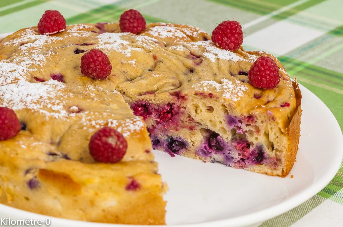 Photo de recette de dessert, gâteau, facile, ricotta, framboises, fruits rouges, healthy, léger, Kilomètre-0, blog de cuisine réalisée à partir de produits de saison et issus de circuits courts