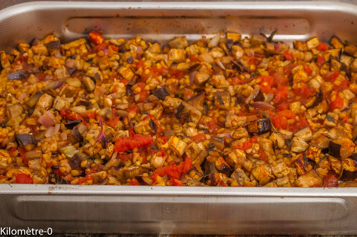 Photo de recette de moussaka, cuisine du monde, cuisine libanaise, Liban, aubergines, pois chiche, facile, bio, Kilomètre-0, blog de cuisine réalisée à partir de produits de saison et issus de circuits courts