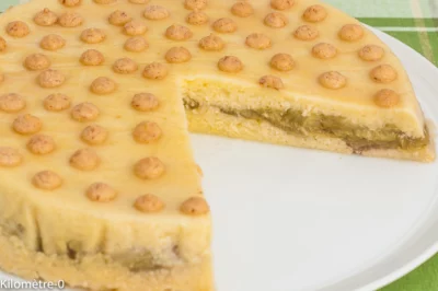 Photo de recette de Gâteau lorrain, lorraine, rhubarbe, dessert, facile, rhubarbe, fruit, semoule, laitage, bio, Kilomètre-0, blog de cuisine réalisée à partir de produits de saison et issus de circuits courts