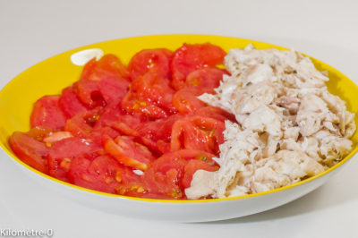 Photo de recette de salade, poisson, daurade, dorade, tomates, léger, facile, healthy, rapide, four vapeur Kilomètre-0, blog de cuisine réalisée à partir de produits de saison et issus de circuits courts