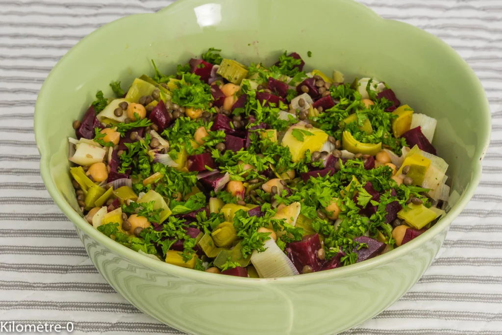 Salade de lentilles aux pois chiches, poireaux et betteraves - Étape 9