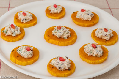 Photo de recette de canapé, butternut, cranberries, noix, végétarien, apéro, facile, légumes, courge, bio, facile,  Kilomètre-0, blog de cuisine réalisée à partir de produits de saison et issus de circuits courts