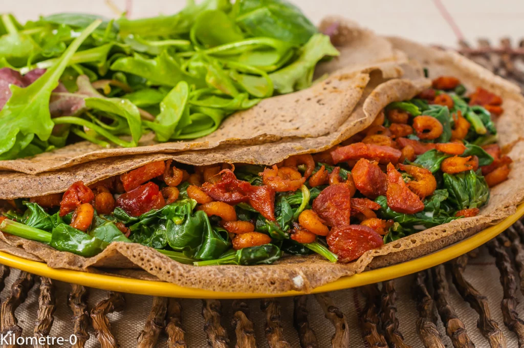 Galettes bretonnes aux épinards, chorizo et crevettes grises - Étape 7