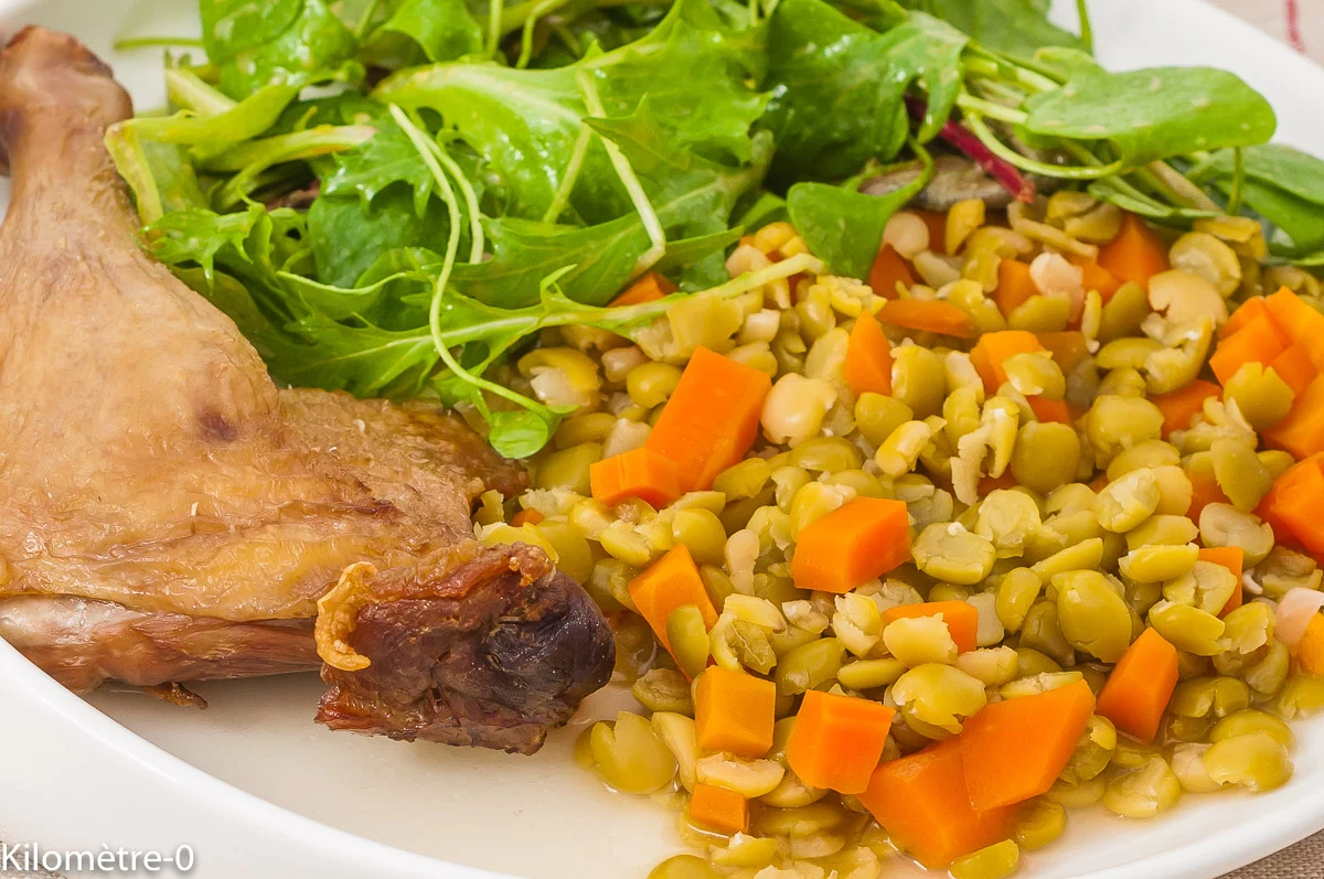 Photo de recette de canard, pois cassés, légumineuses, carotte, volaille, facile, automne, hiver, Kilomètre-0, blog de cuisine réalisée à partir de produits de saison et issus de circuits courts