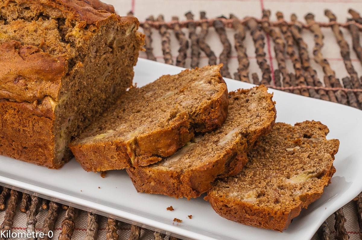 Photo de recette de bread cake, sarrasin, châtaignes,noix, fruits secs, automne, hiver, facile, bio, bananes, rapide, énergétiqueKilomètre-0, blog de cuisine réalisée à partir de produits de saison et issus de circuits courts