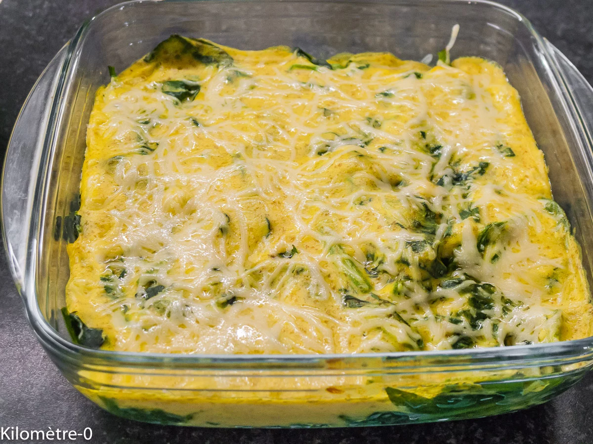 Photo de recette de gratin d'épinards, facile, bio, béchamel, curcuma, rapide, légumes, épinards, végétarien, Kilomètre-0, blog de cuisine réalisée à partir de produits de saison et issus de circuits courts