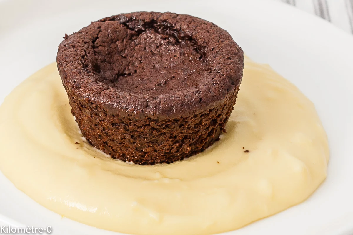 Photo de recette de fondant au chocolat, chocolat, coulant, crème pâtissière, vanille, gingembre, facile, légère, bio deKilomètre-0, blog de cuisine réalisée à partir de produits de saison et issus de circuits courts