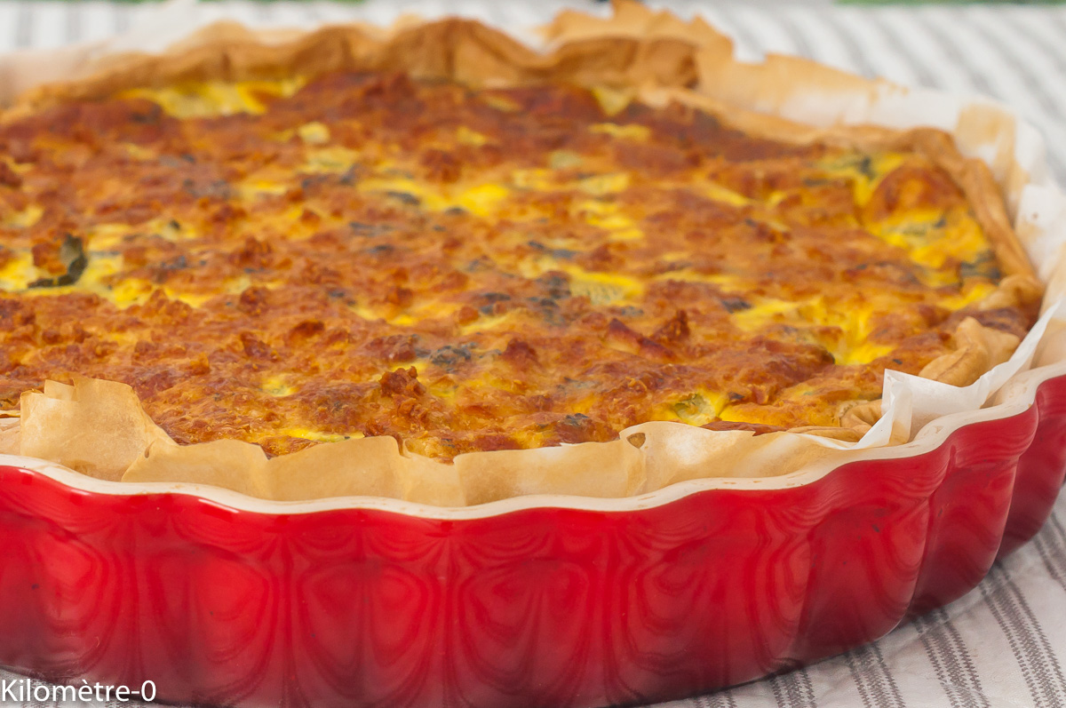 Photo de recette de tarte, tarte salée,  petits pois, courgettes, fromage, fêta, quiche,  Kilomètre-0, blog de cuisine réalisée à partir de produits de saison et issus de circuits courts