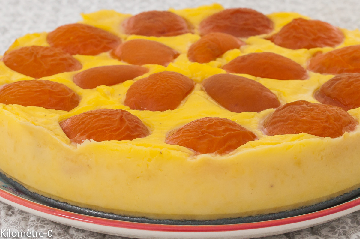 Photo de recette de flan, flan pâtissier, sans pâte, fruits, abricots, bio, facile,laitage, gâteau, dessert, Kilomètre-0, blog de cuisine réalisée à partir de produits de saison et issus de circuits courts