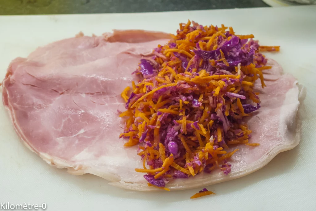 Roulé de jambon blanc au chou rouge et carotte - Étape 5