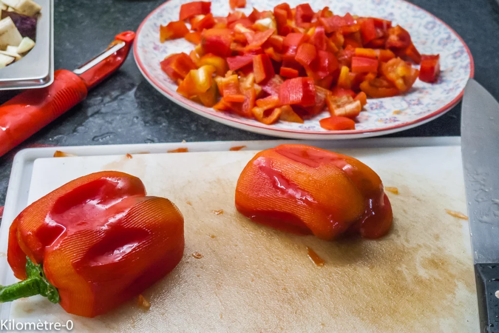 Poulet rôti, courgettes aux épices, châtaignes et cèpes aux poivrons - Étape 4
